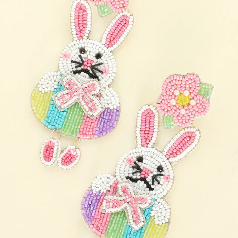 Big Floral Easter Rabbit Earrings