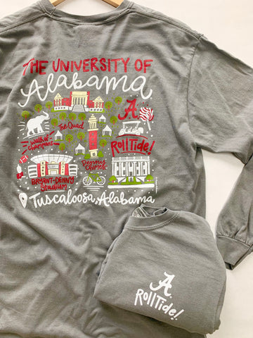 Campus Collection Collage Map T-Shirt - Long Sleeve