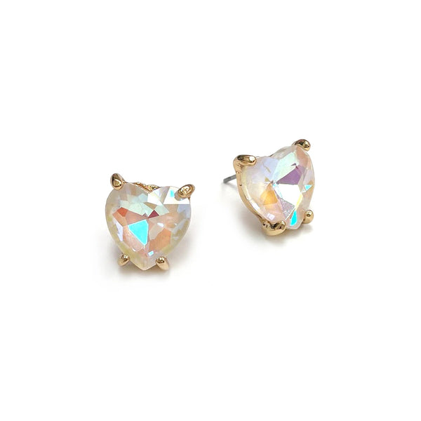 Glass Crystal Heart 4 Prong Post Stud Earrings - 2 Colors