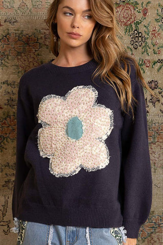 Pearl and Lace Flower Sweater