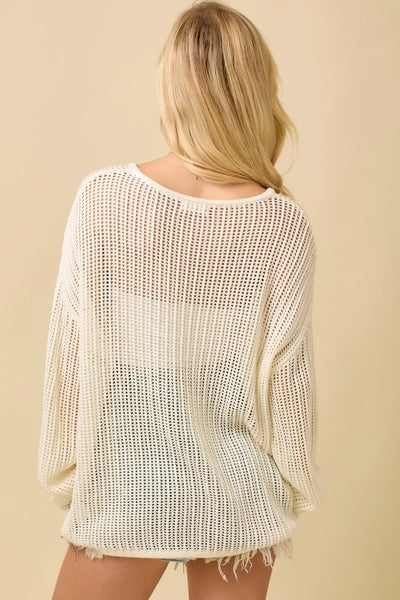 American Flag Boat Neck Crochet Sweater