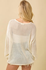 American Flag Boat Neck Crochet Sweater