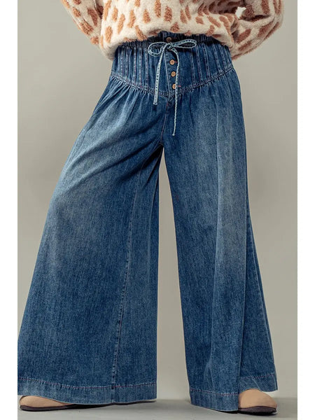 Guiness Pleated Denim Wide Leg Pants