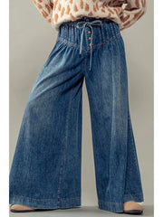 Guiness Pleated Denim Wide Leg Pants