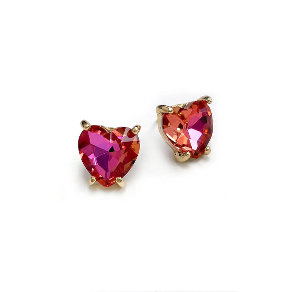 Glass Crystal Heart 4 Prong Post Stud Earrings - 2 Colors