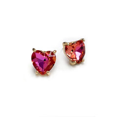 Glass Crystal Heart 4 Prong Post Stud Earrings - 2 Colors