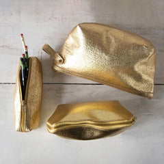 Gilded Recycled Leather Zip Pouch