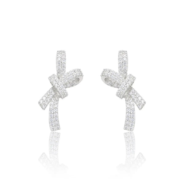 Silver Pave Rhinestone Bow Stud Earrings