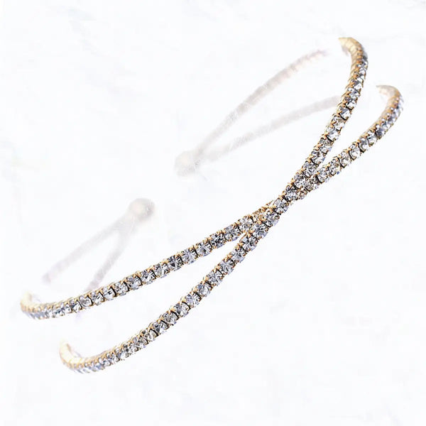 X Shaped Rhinestone Memory Wire Bracelet