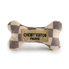 Checker Chewy Vuiton Bones Squeaker Dog Toy - 2 Sizes