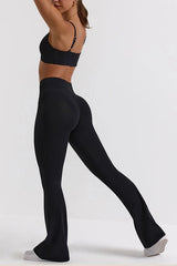 Cross Band Yoga Active Flare Leggings with Pocket - 4 Colors