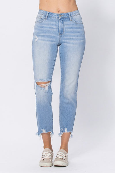 Judy Blue Destroyed Hem Boyfriend Jeans