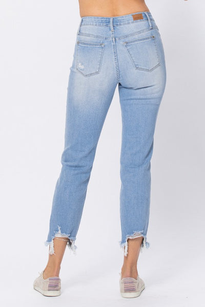 Judy Blue Destroyed Hem Boyfriend Jeans