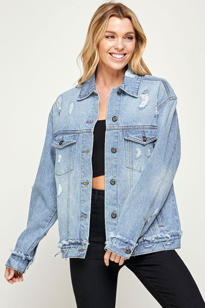 H&M L.O.G.G Denim oversized jacket | Red denim jacket, Light denim jacket,  Denim coat jacket