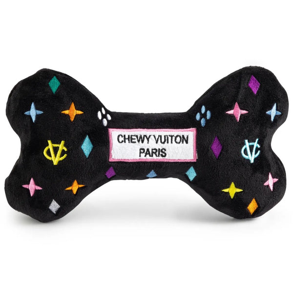 Black Monogram Chewy Vuiton Bone Squeaker Dog Toy