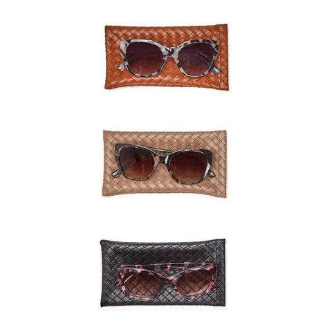 Tortoise Sunglasses with Woven Faux Leather Case