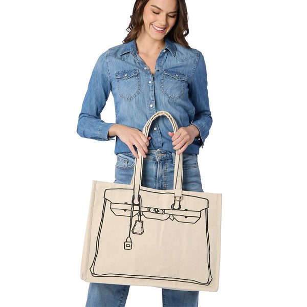 Tote de Luxe Cotton Canvas Tote with Sketch Bag Motif - Cotton Canvas