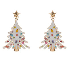 Bejeweled Tree Earrings with Snow and Rhinestones
