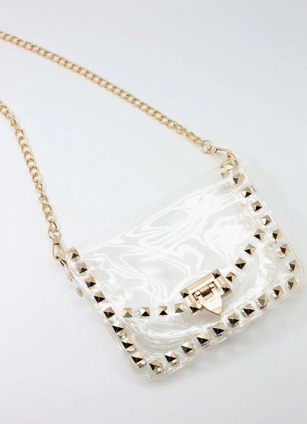 Camila Clear Crossbody with Gold Studs
