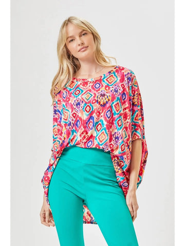 Dear Scarlett-Wrinkle Free Tunic Top with A Poncho Like Body-Hot Pink