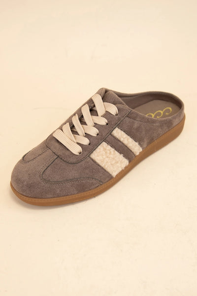 Sandra Fur Stripe Design Backless Mule Court Sneakers