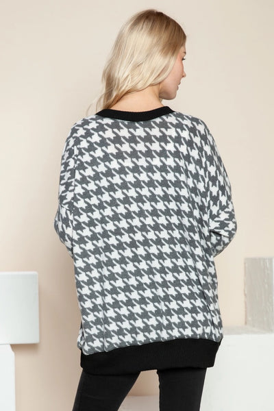 Brushed Houndstooth Print Top