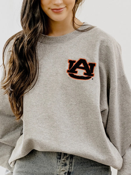 Auburn Tigers Chenille Patch Licensed Gray Sweatshirt