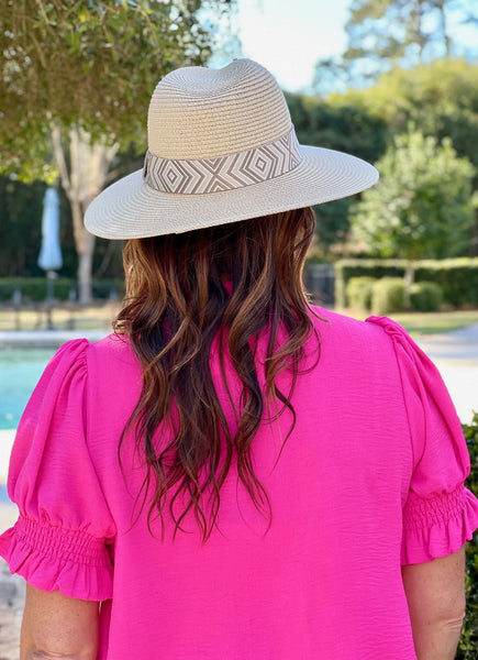 Adrienne Hat with Printed Band-Natural