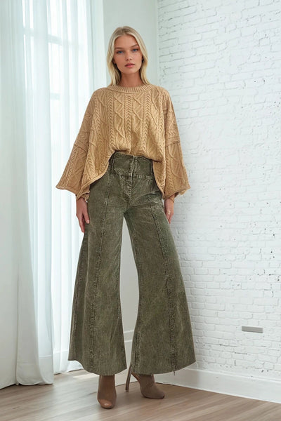 Distressed Corduroy Culotte Pants - 3 Colors