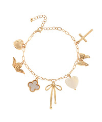 Mother of Pearl Heart & Clover Charm Bracelet