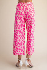 Colette Cropped Wide-Leg Neon Leopard Pants - 2 Colors