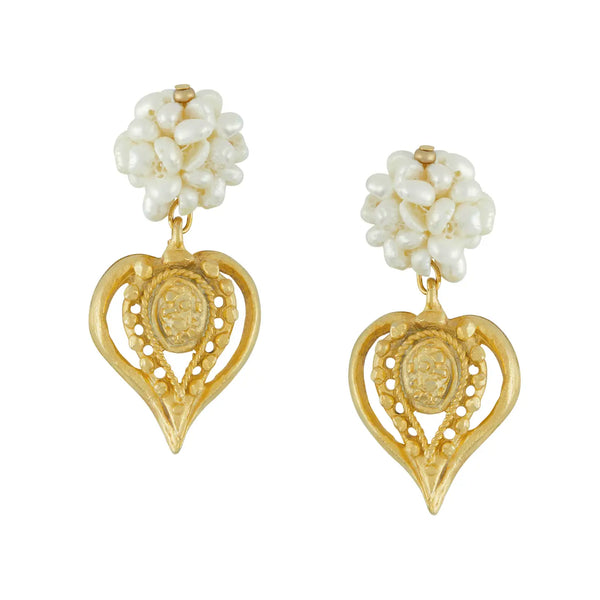 Pearl and Heart Cluster Earrings