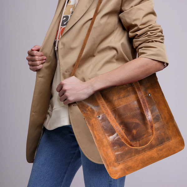 Bunbury Classic Leather Tote Bag - Camel