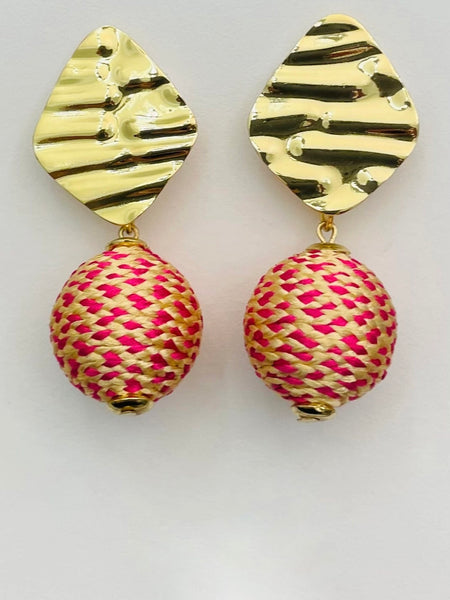 Bahama Raffia Dangle Earrings (Pink/Sand)