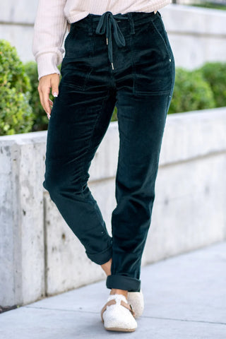 Judy Blue Velvet Corduroy Joggers - Dark Green