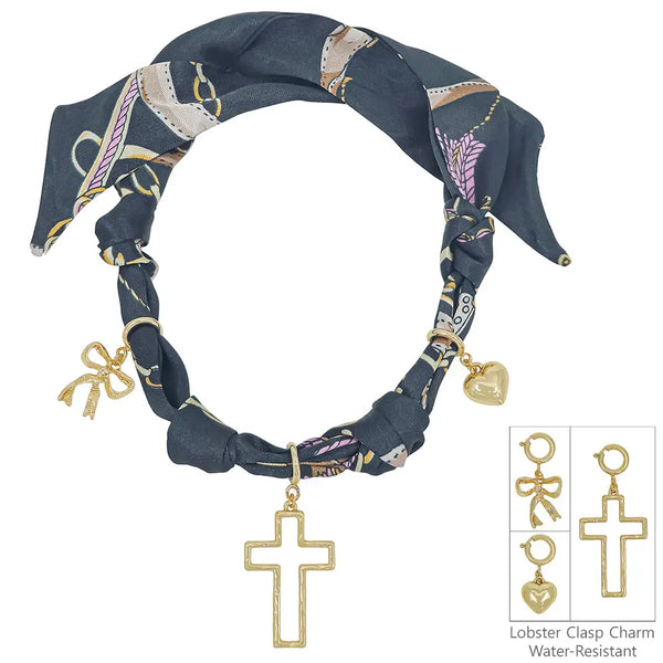 Cross, Heart, and Bow Scarf Necklaces - 2 Colors