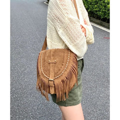 Vintage Camel Tassel Saddle Bag