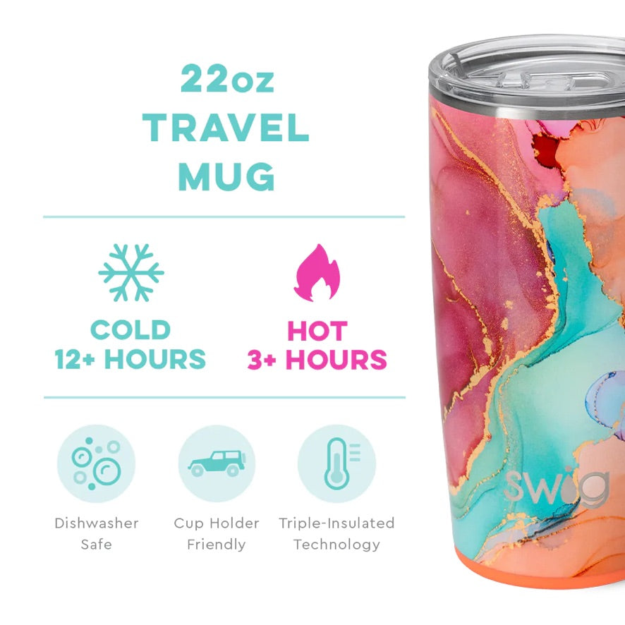 Swig Life Travel Mug with Handle - Apres Ski Insulated Stainless Steel - 18oz - Dishwasher Safe with A Non-Slip Base