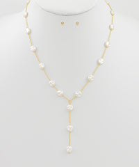 Flat Pearly Bead Chain Lariat Necklace Set