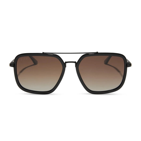 DIFF Jordan Matte Black Black Temple Tips Brown Gradient Polarized Sunglasses