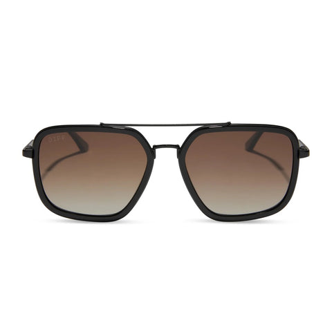 DIFF Jordan Matte Black Black Temple Tips Brown Gradient Polarized Sunglasses