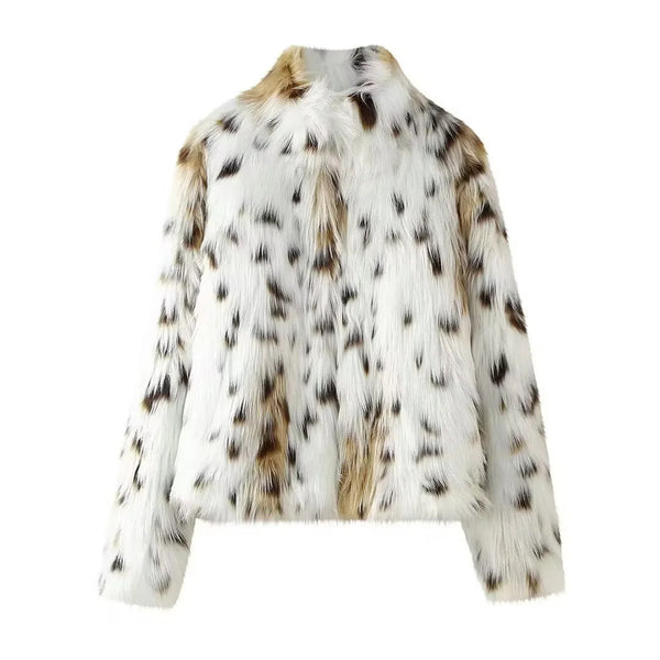 Spotty Soft Animal Print Faux Fur Thick Coat