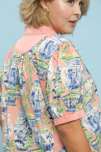 Blue and White Vase Blouse