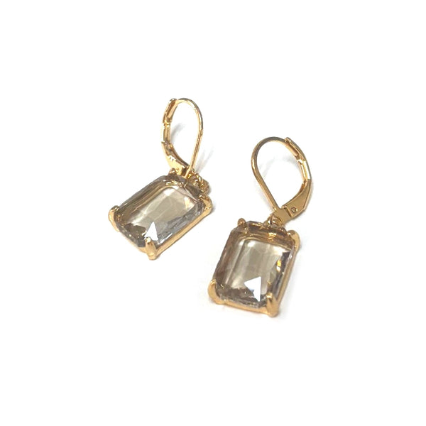 Square Glass Beads Dangle Lever Back Drop Earrings - 7 Colors