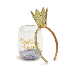 Birthday Queen Wine Glass + Headband