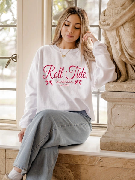 Bama Bows White Corded Crew Sweatshirt