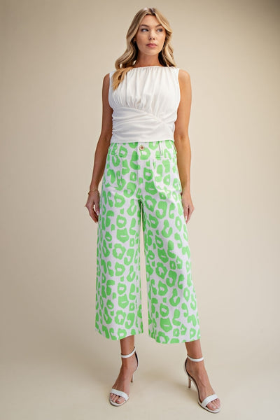 Colette Cropped Wide-Leg Neon Leopard Pants - 2 Colors