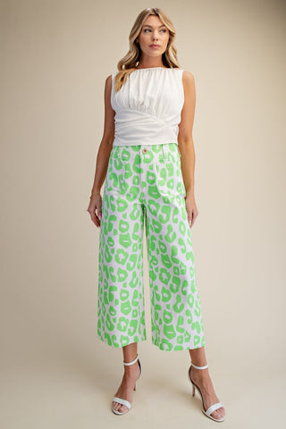 Colette Cropped Wide-Leg Neon Leopard Pants - 2 Colors
