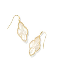 Abbie Gold Pave Frame Drop Earrings in Ivory Mother-of-Pearl