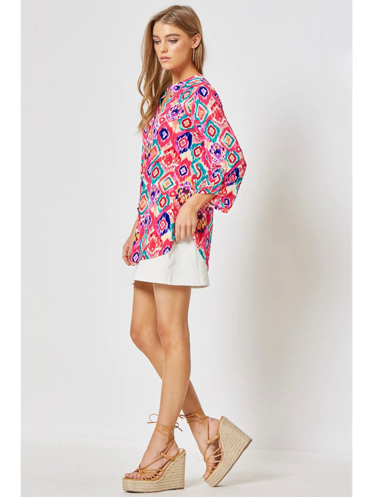 Dear Scarlett-3/4 Sleeve Lizzy Wrinkle Free Top-Hot Pink – A